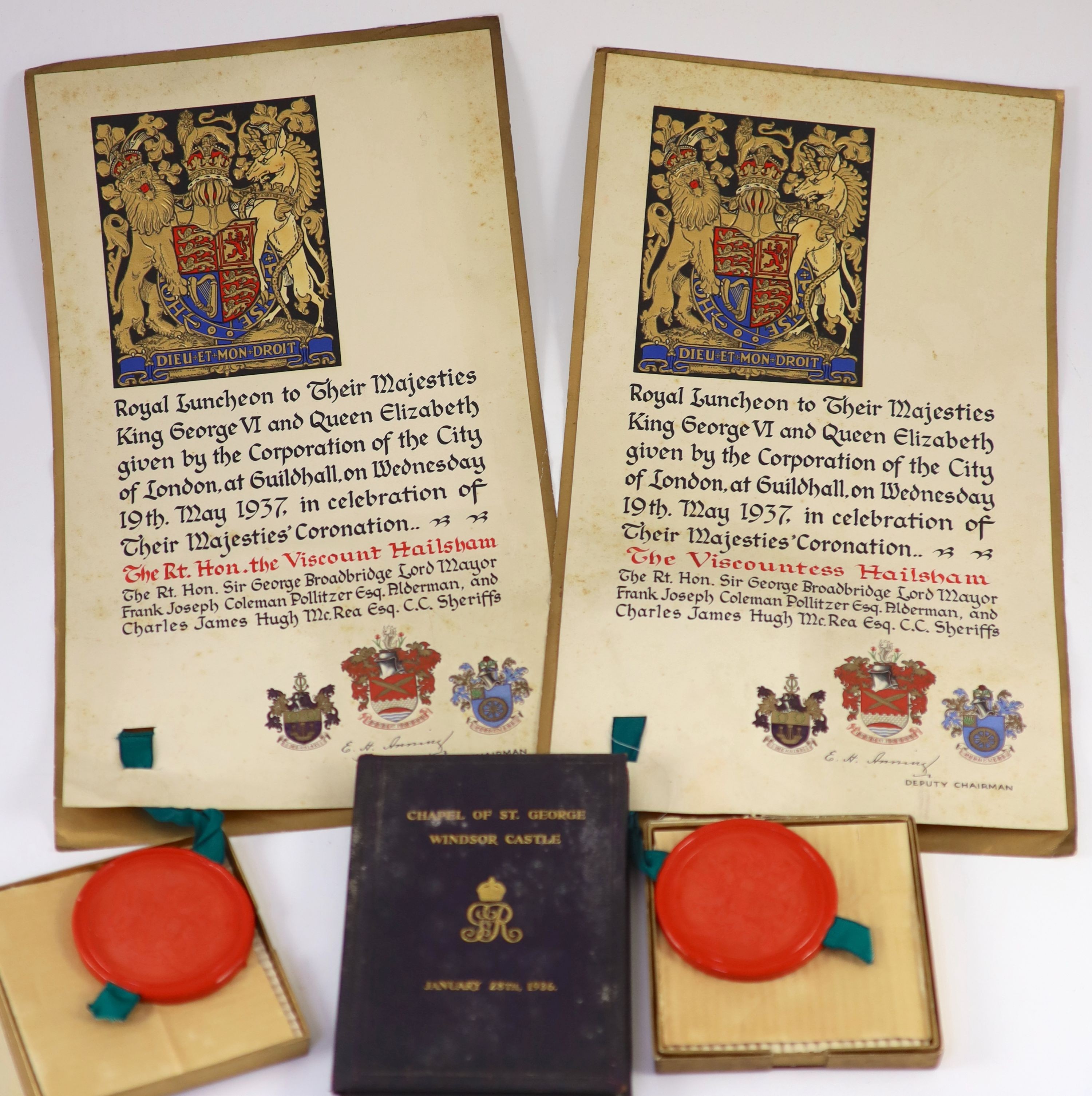 Royal Interest - a signed photograph of George VI, Queen Elizabeth and Princesses Elizabeth and Margaret in formal robes, dated 1937, Frame 32 x 24 cm